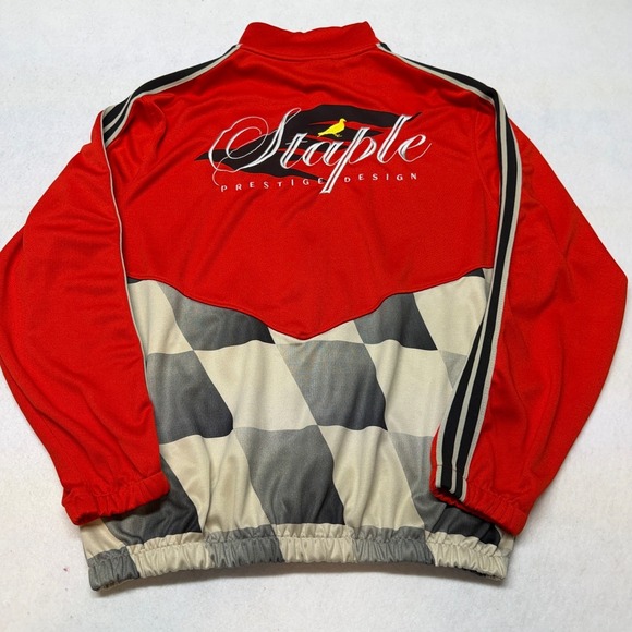 Jeff Staple Pigeon Racing Jacket Mens XL Red Embroidered Full Zip Checkered Flag - Picture 16 of 16